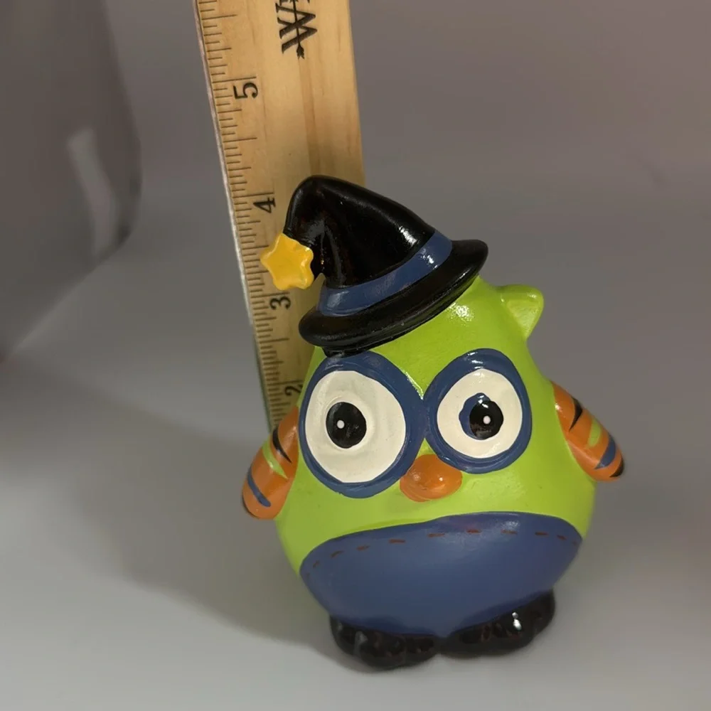 Halloween Inspired Ceramic  Owl Figurine with Witch Hat